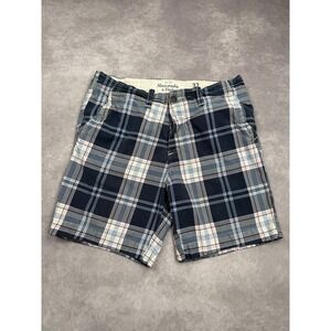 Abercrombie & Fitch Shorts Mens 32 Blue Plaid Button Fly Classic‎ Cotton Summer